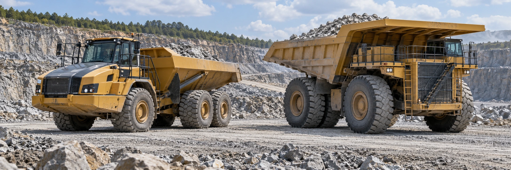 Articulated dump truck and rigid haul truck compared on quarry haul roads