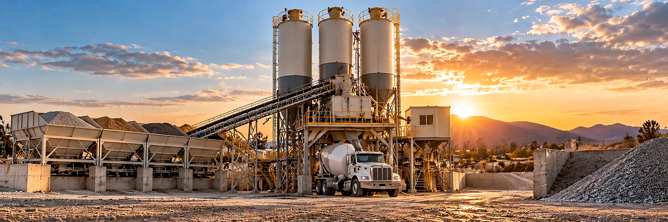 Concrete batch plant cement handling system with storage silo screw feeder weigh batcher and dust collector