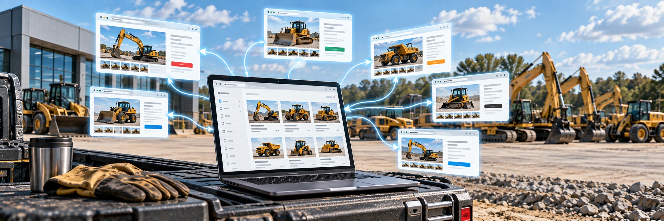 Heavy equipment dealer inventory distributed from one central system into several online marketplaces