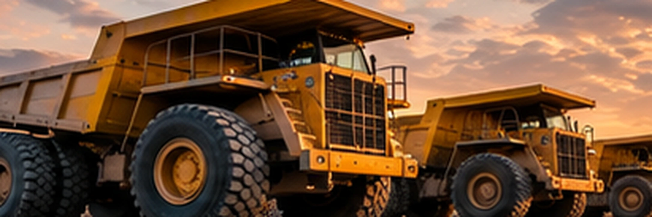 Close inspection of large off-road heavy equipment tires tread sidewalls and rims at an American worksite