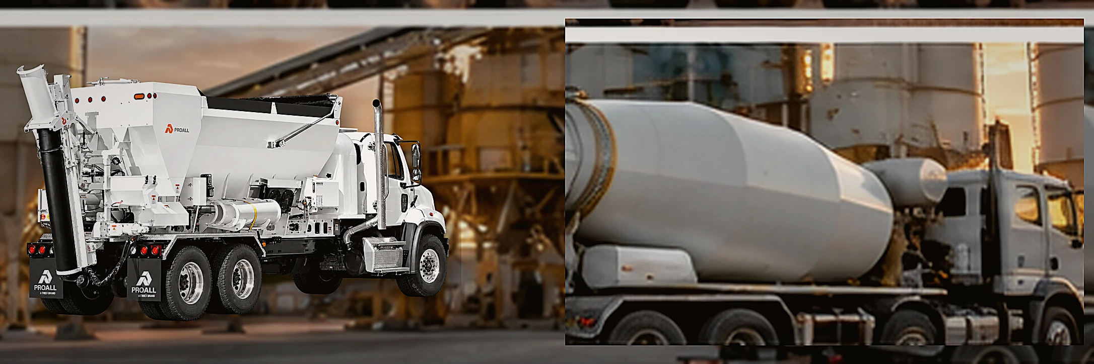 Volumetric concrete mixer truck and traditional drum mixer truck compared side by side